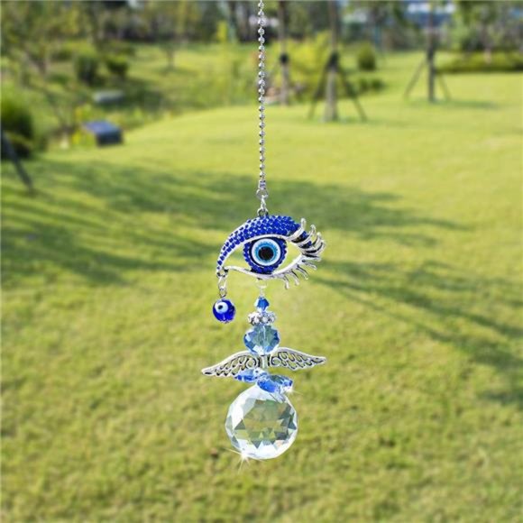 Hanging Crystal Angel Suncatcher Blue Evil Eye Protection and Good Luck Charm - Picture 6 of 6